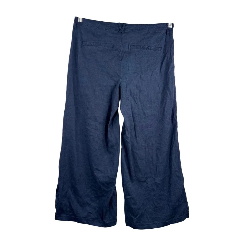 NYDJ Wide Leg Pants sz 8 Navy inen Blend Cropped Trousers‎ minimalist